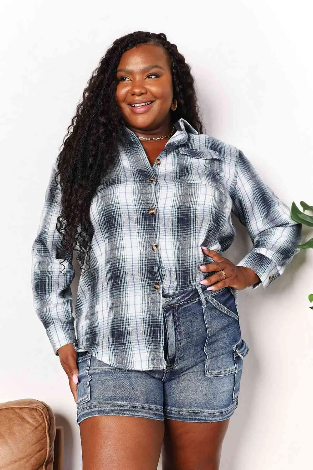Double Take Plaid Dropped Shoulder Shirt (4 Colors)