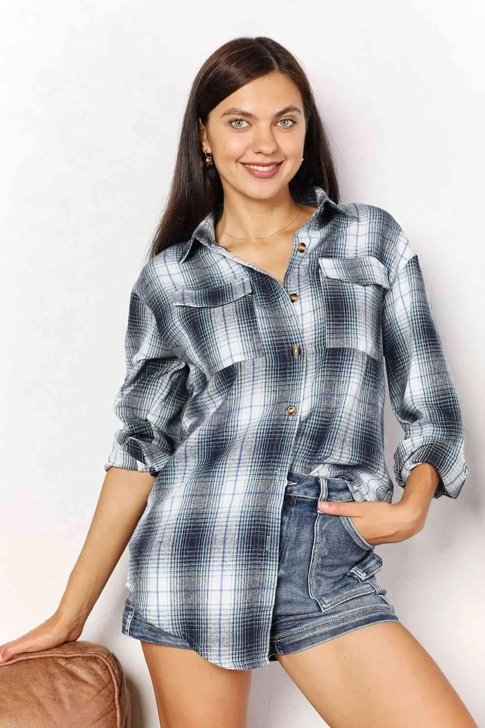 Double Take Plaid Dropped Shoulder Shirt (4 Colors)