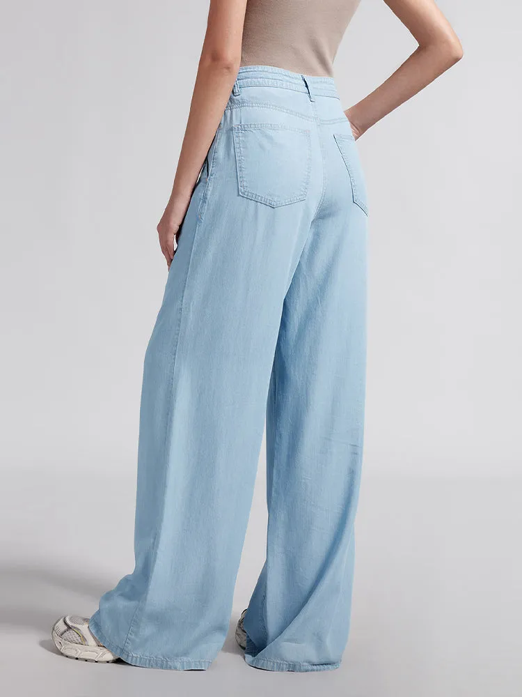 Elastic Waisted Draped Tencel Jeans