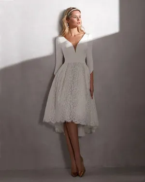 Elegant 2019 Short Wedding Dresses Half Sleeve Sexy V-Neck Lace Wedding Gowns For Beach