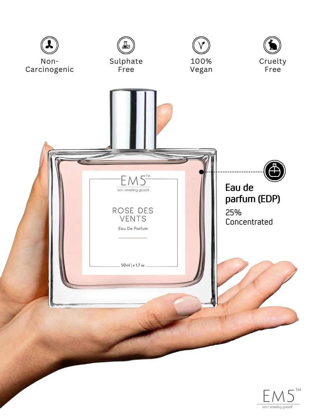 EM5™ Rose Des Vents Perfume EDP Spray for Women | Rose Fruity Fresh Spicy Fragrance Accords | Luxury Gift for Her | Variants Available: 50 ml Spray / 15 ml Spray