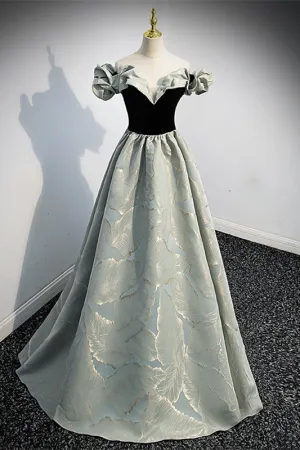 Fairy Off the Shoulder Black and Green Satin Long Prom Dress