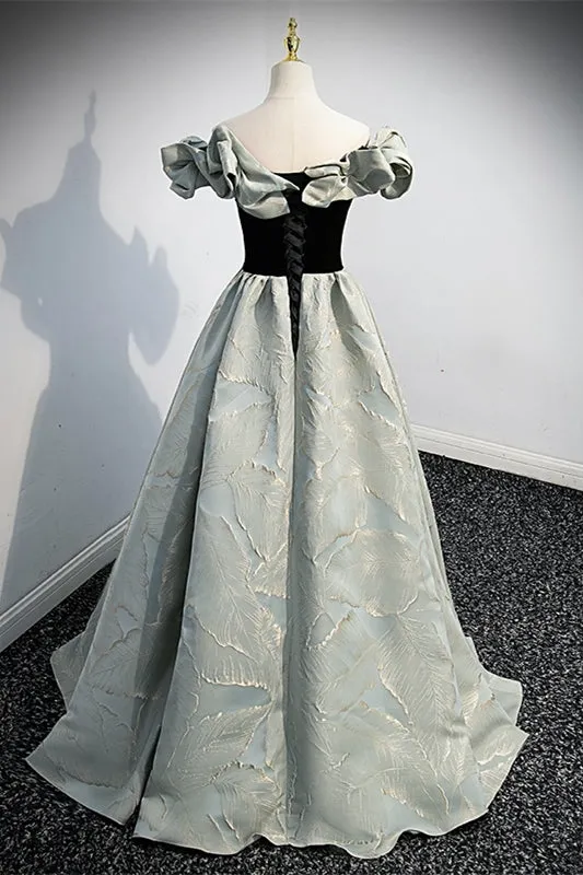 Fairy Off the Shoulder Black and Green Satin Long Prom Dress