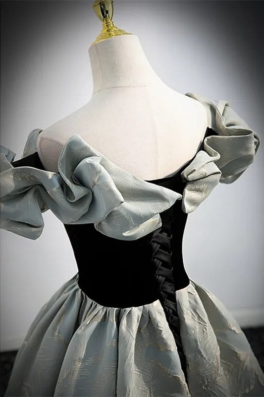 Fairy Off the Shoulder Black and Green Satin Long Prom Dress