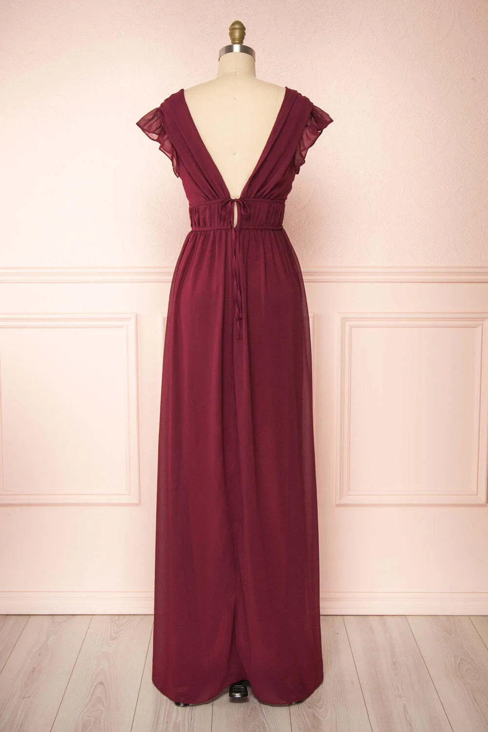 Flare Sleeves Burgundy Chiffon A-line Long Bridesmaid Dress