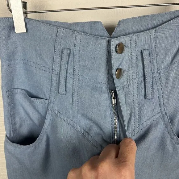 Fleur du Mal Shorts 2 Womens $325 Blue High Waist Jean Chambray Tencel Pockets