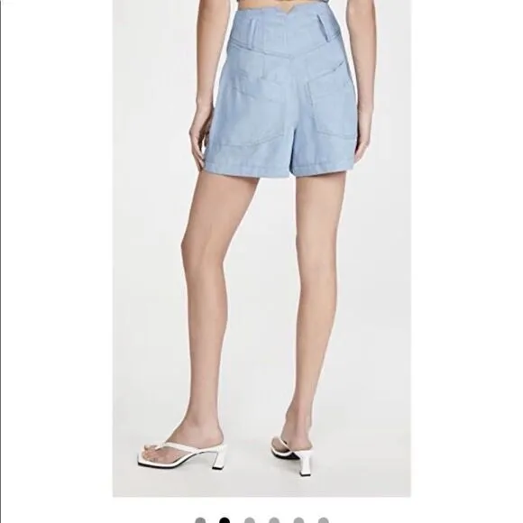 Fleur du Mal Shorts 2 Womens $325 Blue High Waist Jean Chambray Tencel Pockets