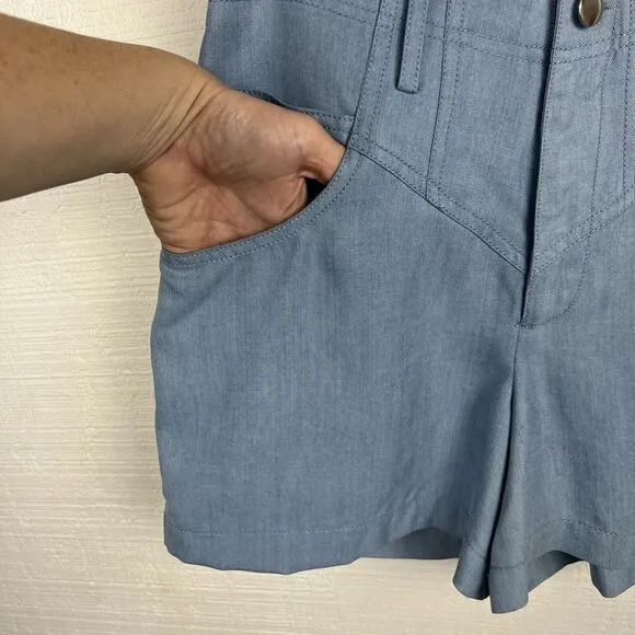Fleur du Mal Shorts 2 Womens $325 Blue High Waist Jean Chambray Tencel Pockets
