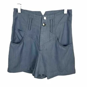 Fleur du Mal Shorts 2 Womens $325 Blue High Waist Jean Chambray Tencel Pockets