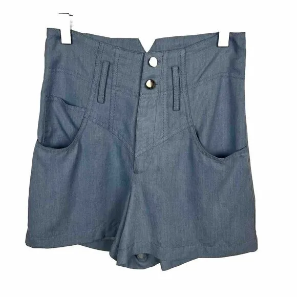 Fleur du Mal Shorts 2 Womens $325 Blue High Waist Jean Chambray Tencel Pockets