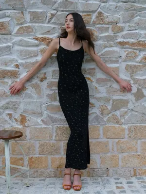 Floral Stretch Maxi Dress in Black
