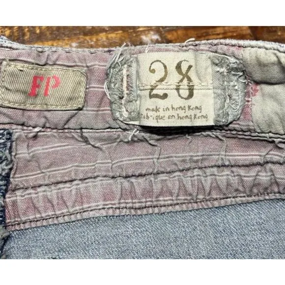 Free people Y2K Bermuda long Denim Shorts Embroidered pockets NWT size 28