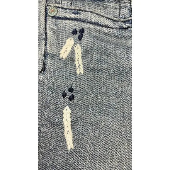 Free people Y2K Bermuda long Denim Shorts Embroidered pockets NWT size 28