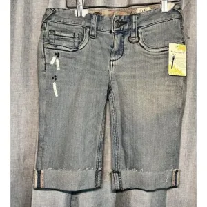 Free people Y2K Bermuda long Denim Shorts Embroidered pockets NWT size 28