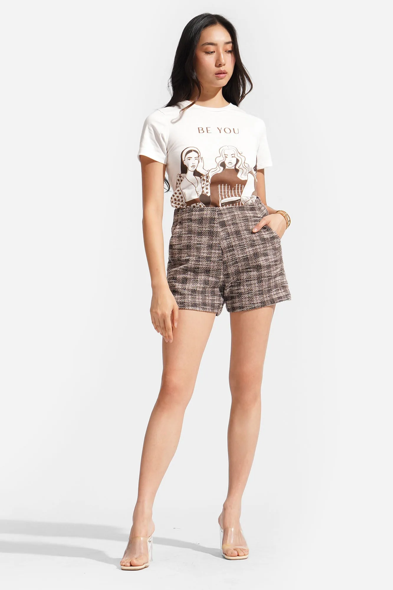 Fringed Hem Tweed Shorts