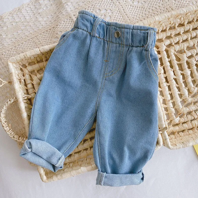 Girls Boys Bud Waist Fashion Jeans - Blue, Beige