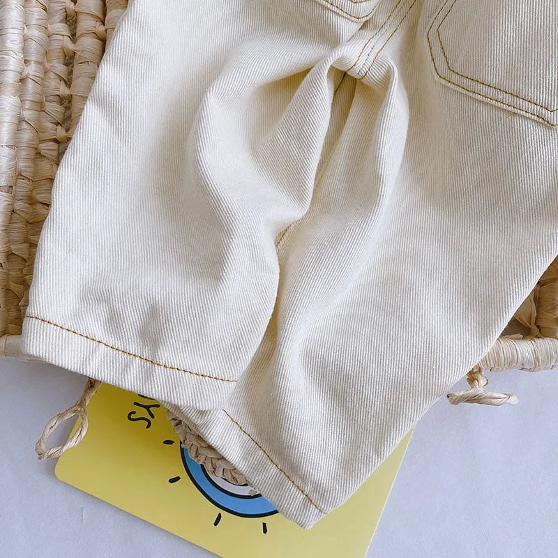 Girls Boys Bud Waist Fashion Jeans - Blue, Beige