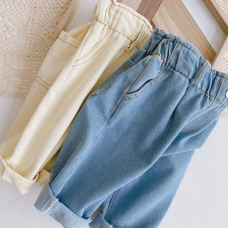 Girls Boys Bud Waist Fashion Jeans - Blue, Beige