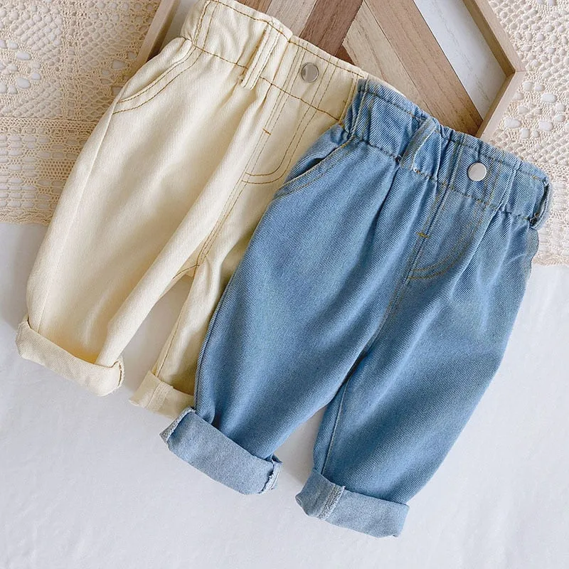 Girls Boys Bud Waist Fashion Jeans - Blue, Beige