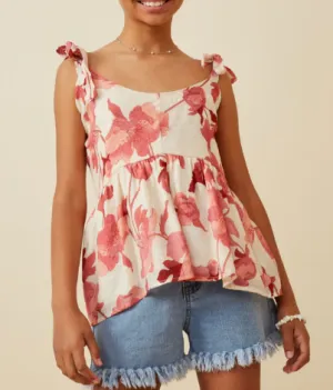 Girls Textured Floral Print Ruffle Short Set