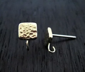 Gold Bronze Artisan Textured Square Earring Posts (one pair) (N)