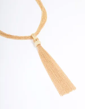 Gold Textured Rope Y-Necklace