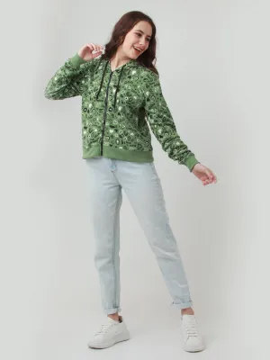Green Printed Hoodie Sweatshirt