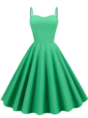 Green Strap Sleeveless 1950S Vinatge Dress