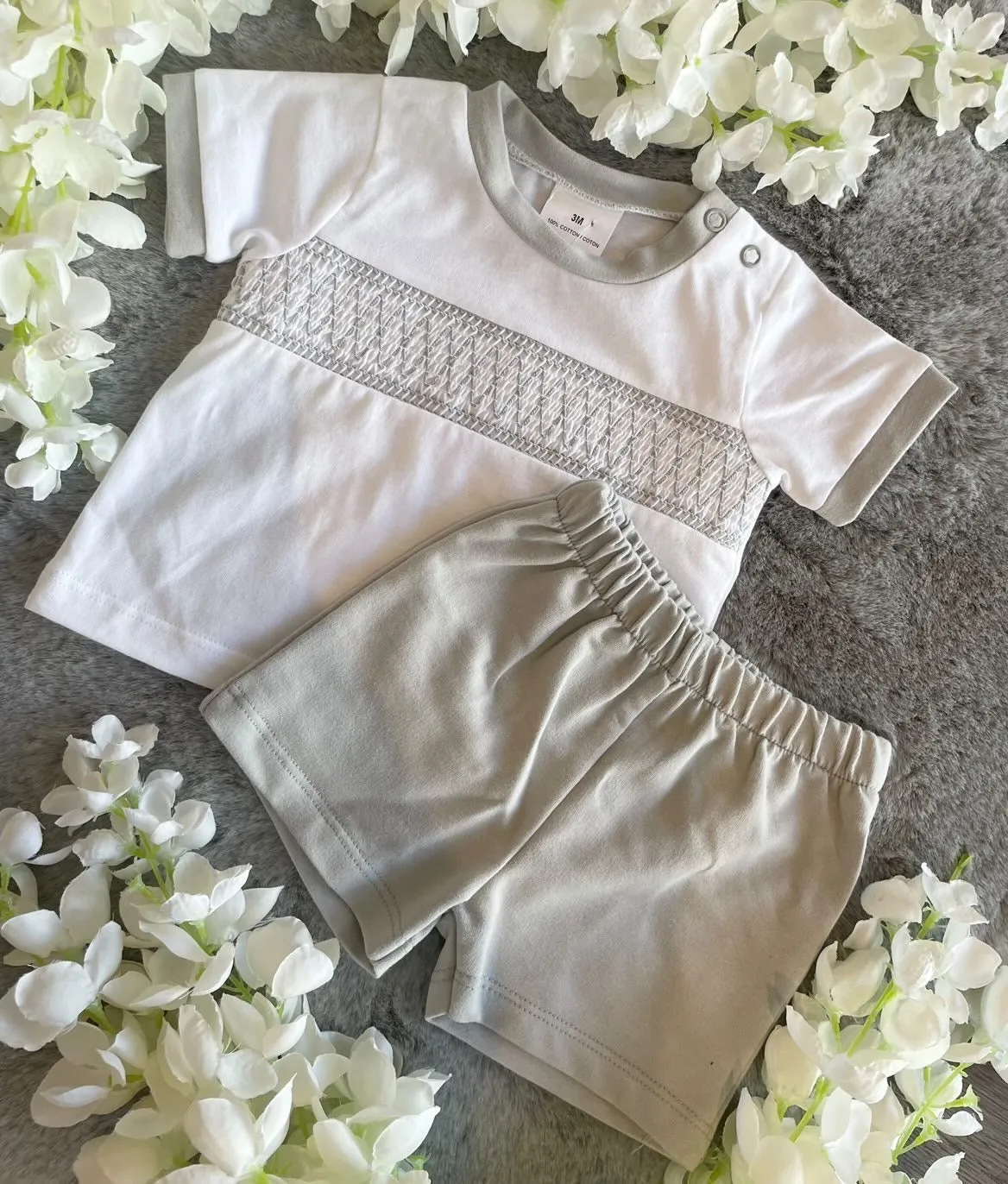 Grey smocked two piece