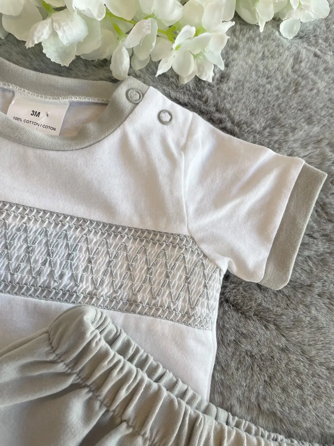 Grey smocked two piece