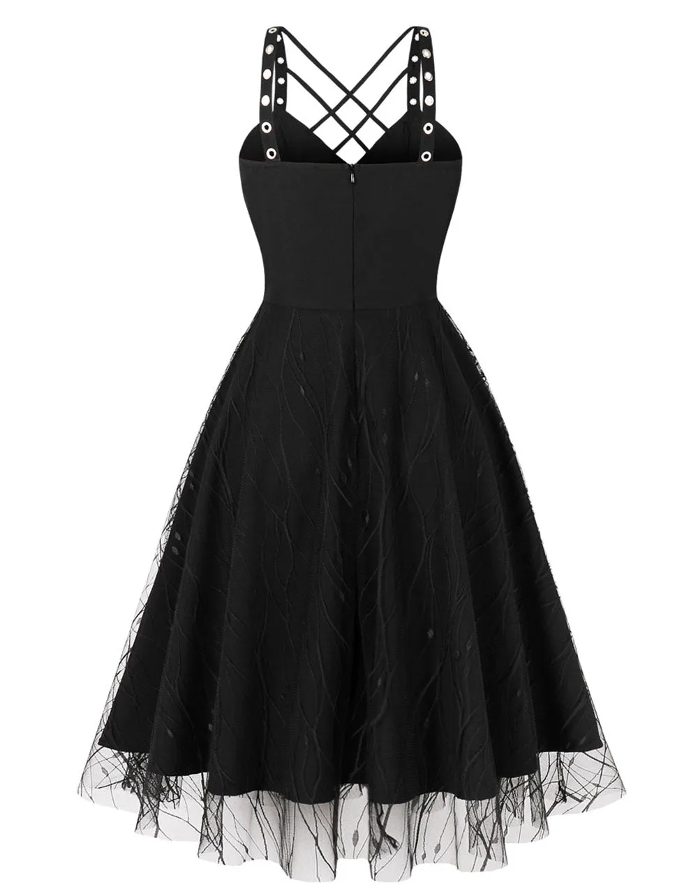 Halloween Rivet Strap Lace 1950S Vintage Swing Dress
