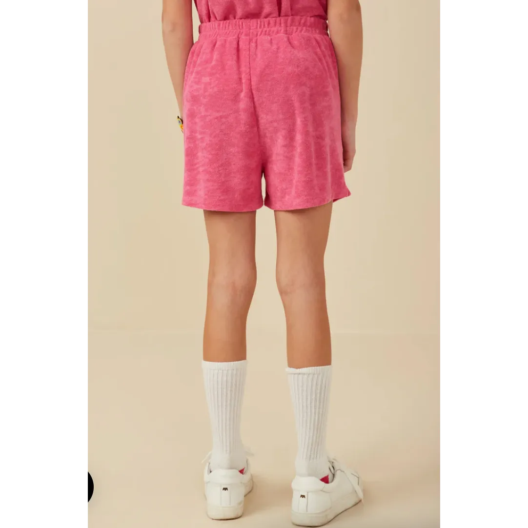 Hayden Girls Textured Velvet Look Terry Short- Pink