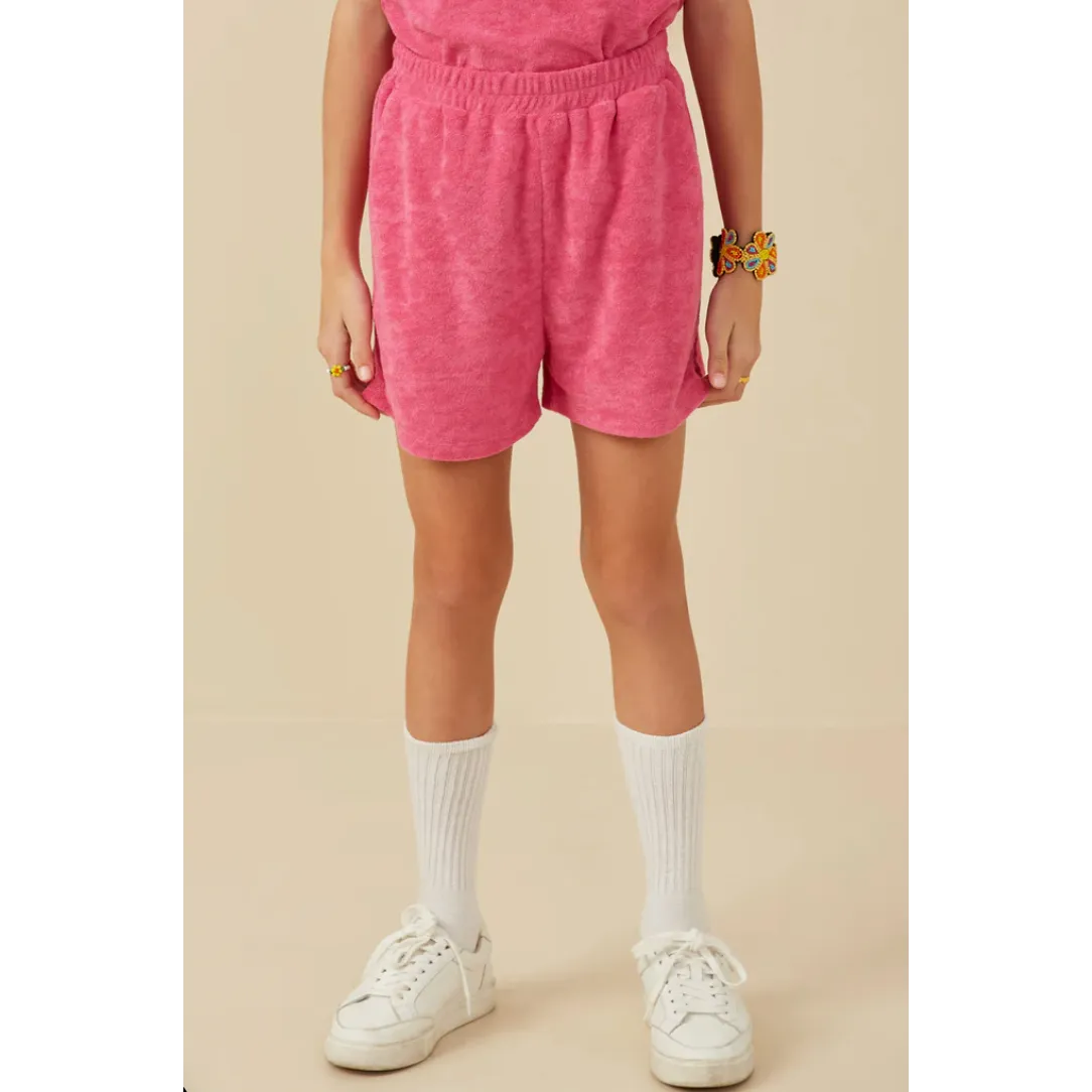 Hayden Girls Textured Velvet Look Terry Short- Pink