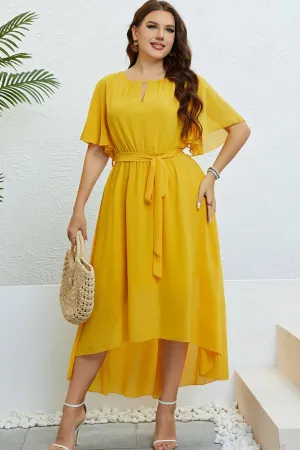 Hazel Blues® |  Belted Flutter Sleeve High-Low Dress