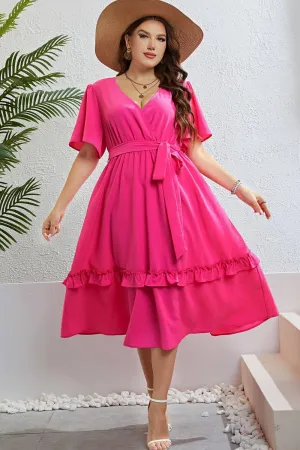 Hazel Blues® |  Belted Frill Trim Flutter Sleeve Dress
