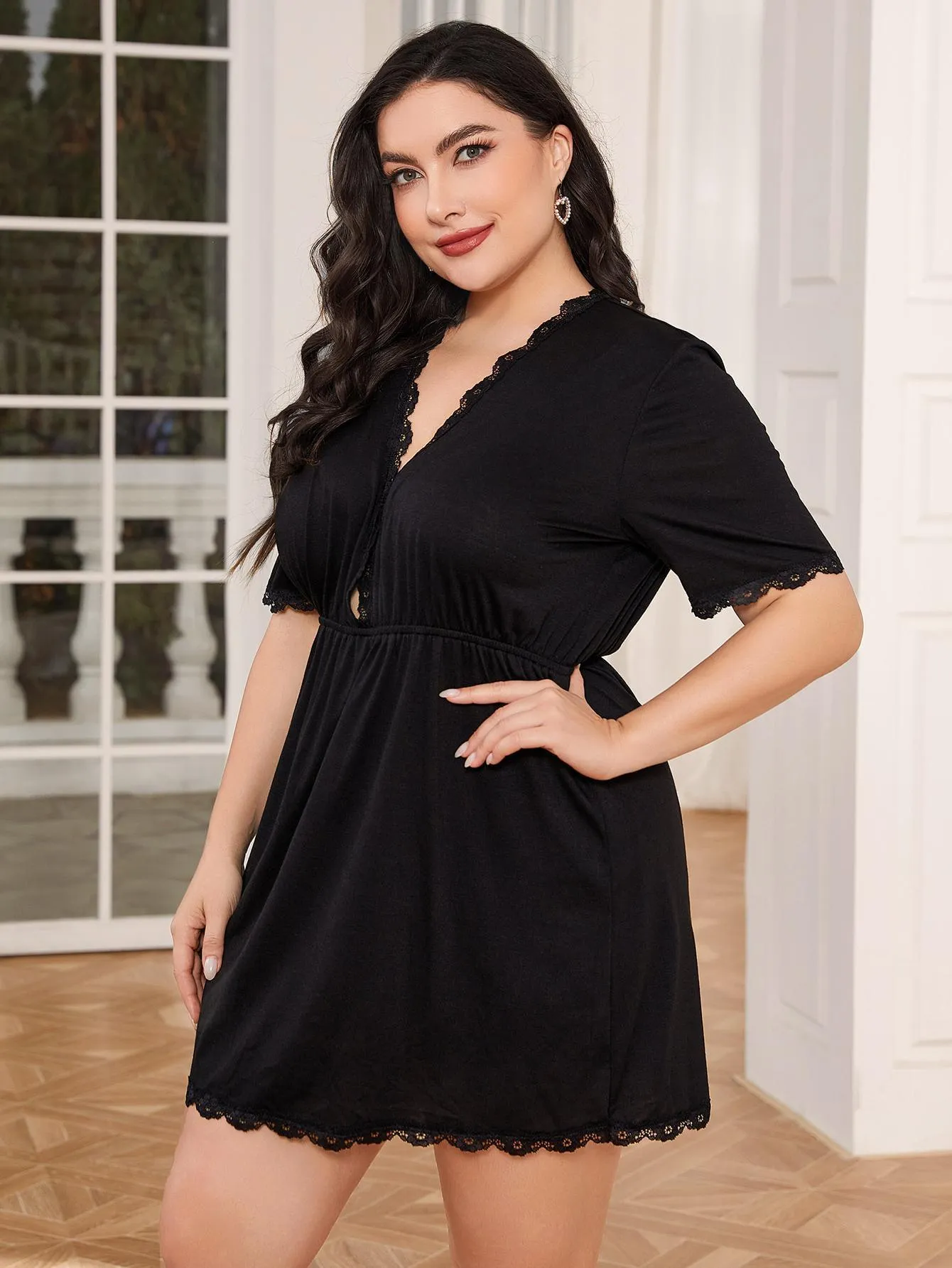 Hazel Blues® | Lace Trim Deep V Night Dress