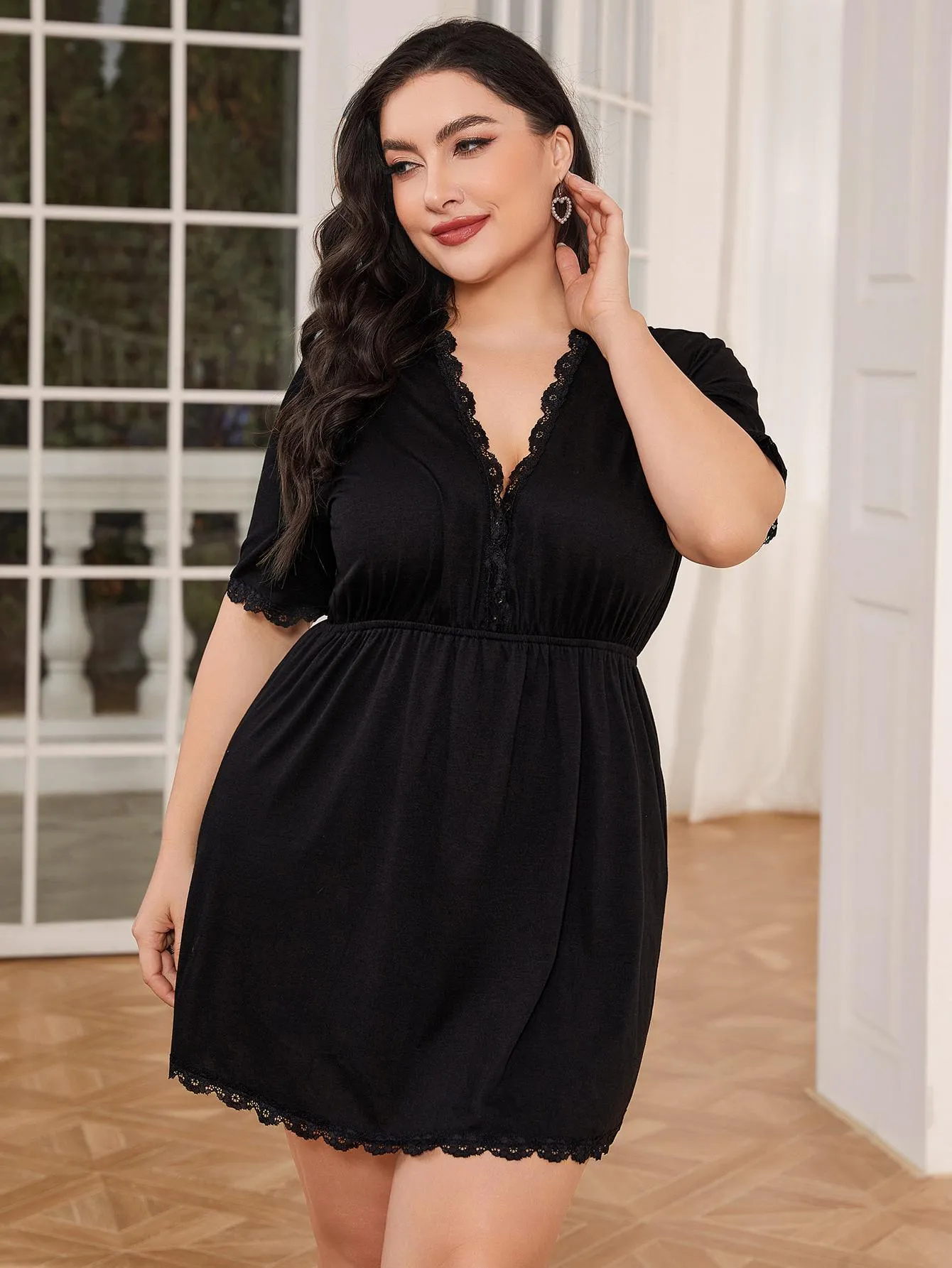 Hazel Blues® | Lace Trim Deep V Night Dress