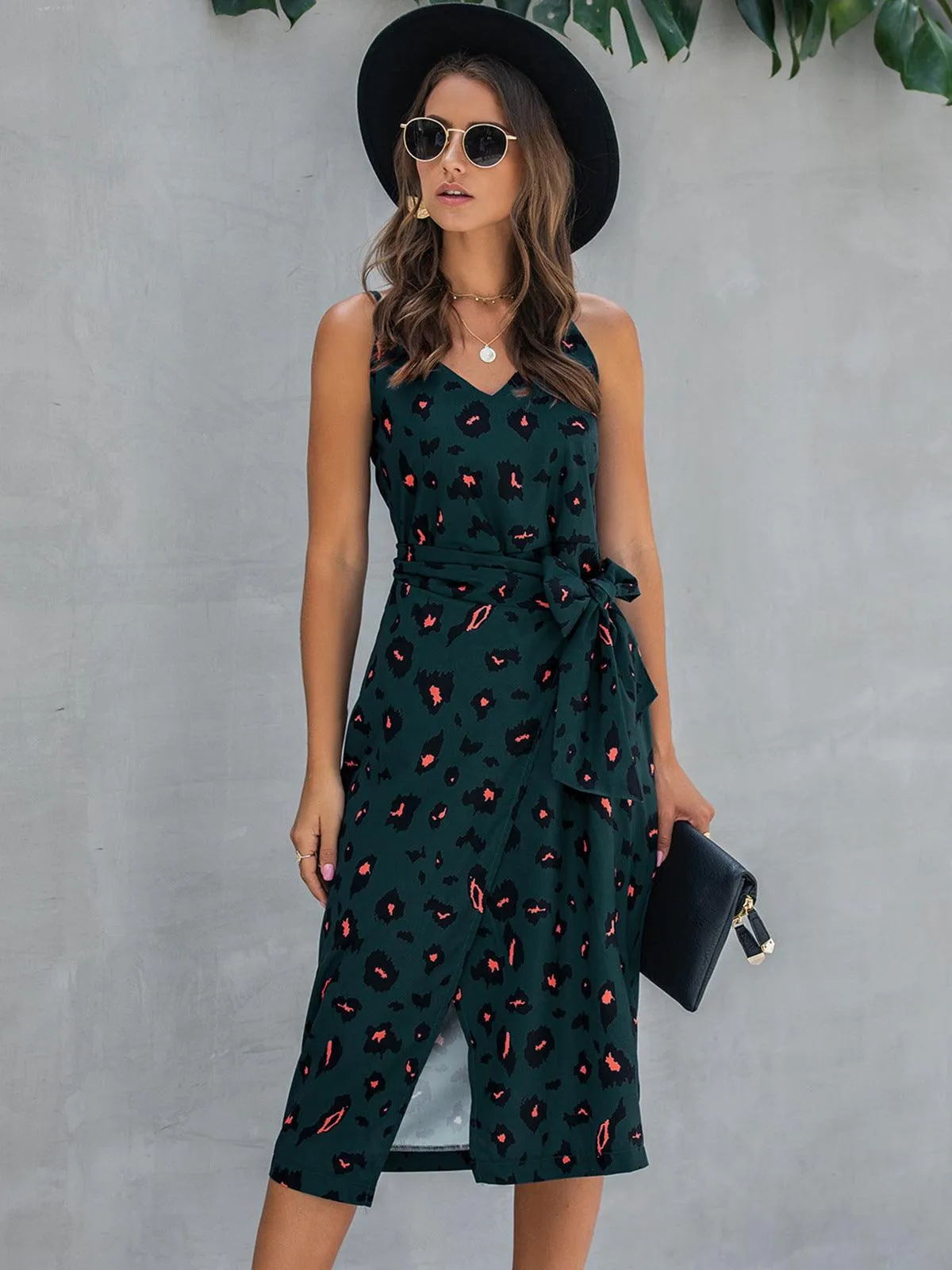 Hazel Blues® | Printed Tie-Waist Spaghetti Strap Dress