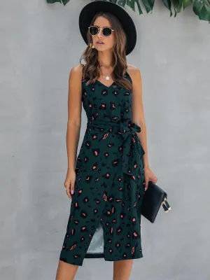 Hazel Blues® | Printed Tie-Waist Spaghetti Strap Dress