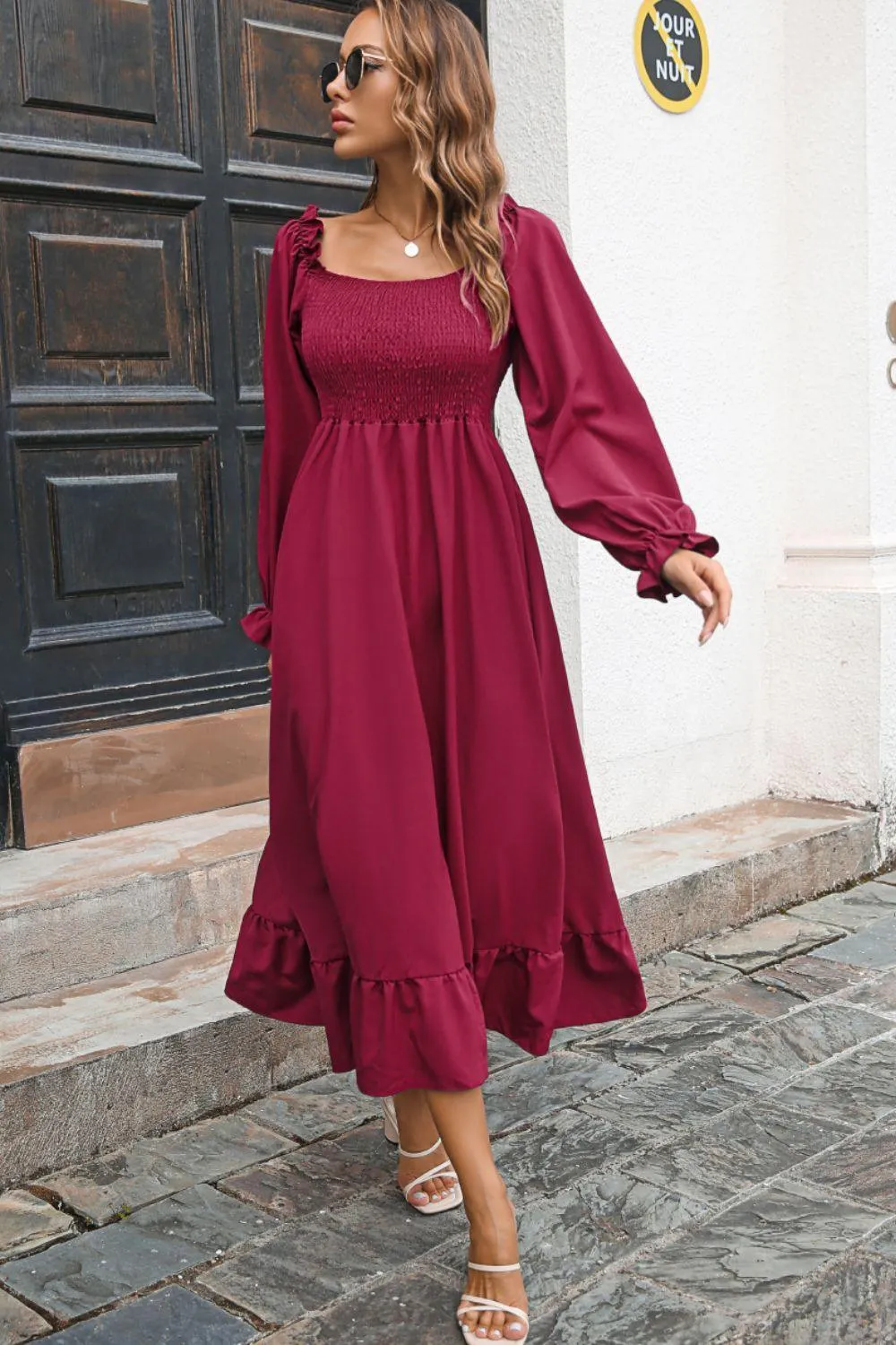 Hazel Blues® | Smocked Ruffle Hem Flounce Sleeve Dress