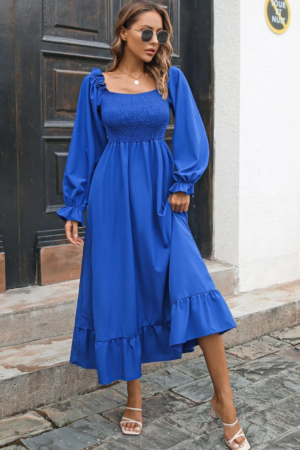 Hazel Blues® | Smocked Ruffle Hem Flounce Sleeve Dress