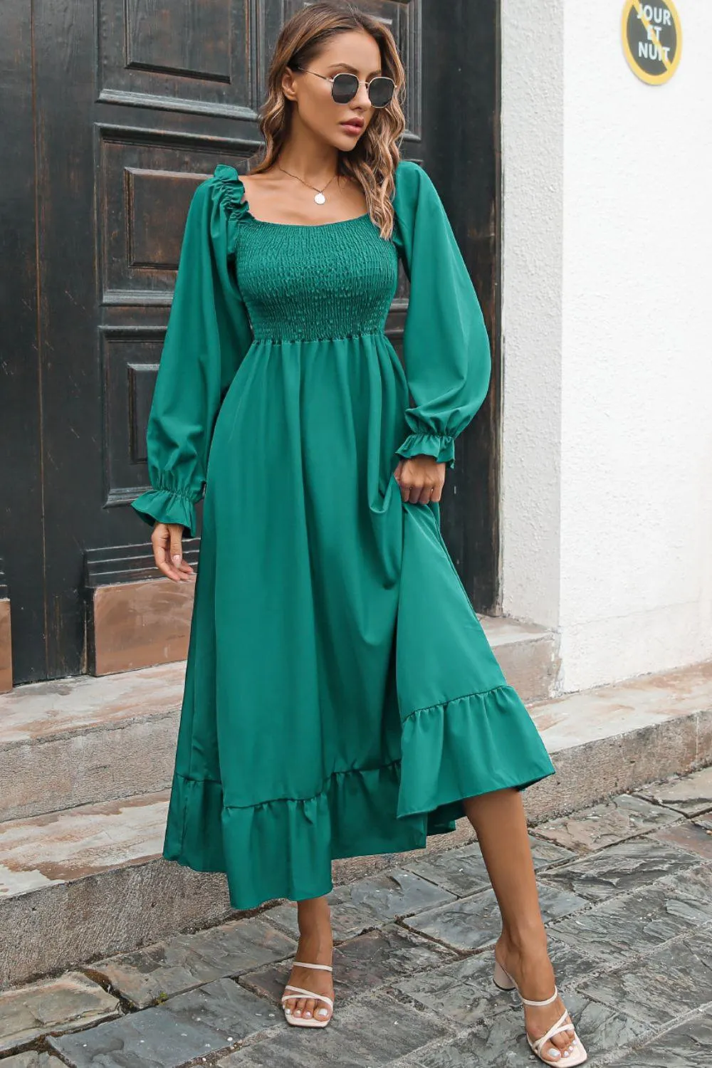 Hazel Blues® | Smocked Ruffle Hem Flounce Sleeve Dress