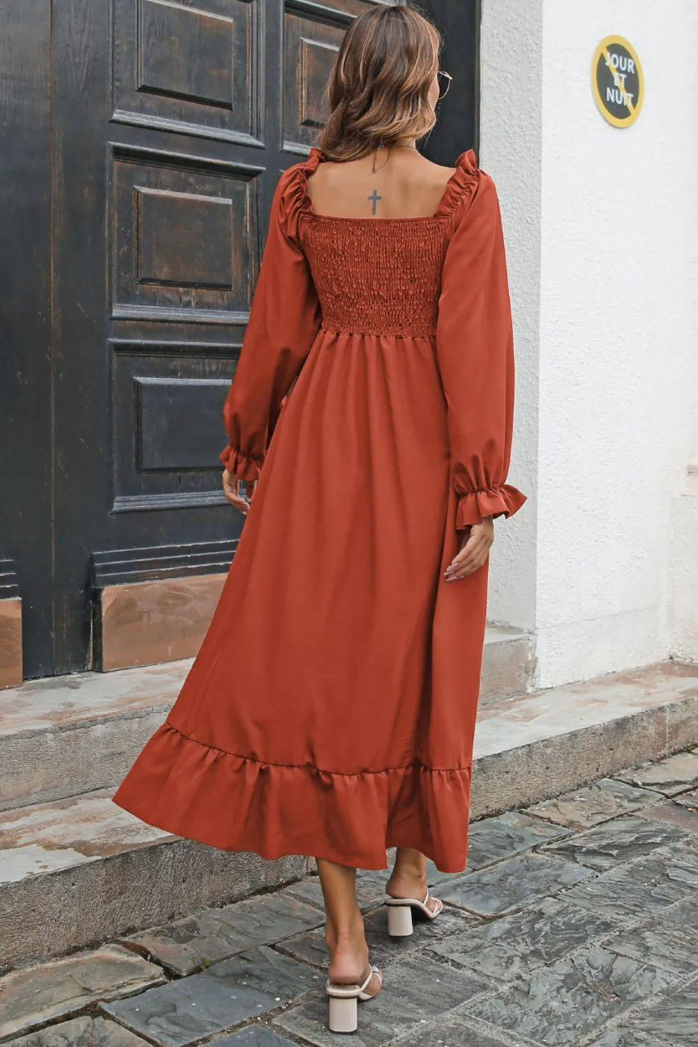 Hazel Blues® | Smocked Ruffle Hem Flounce Sleeve Dress
