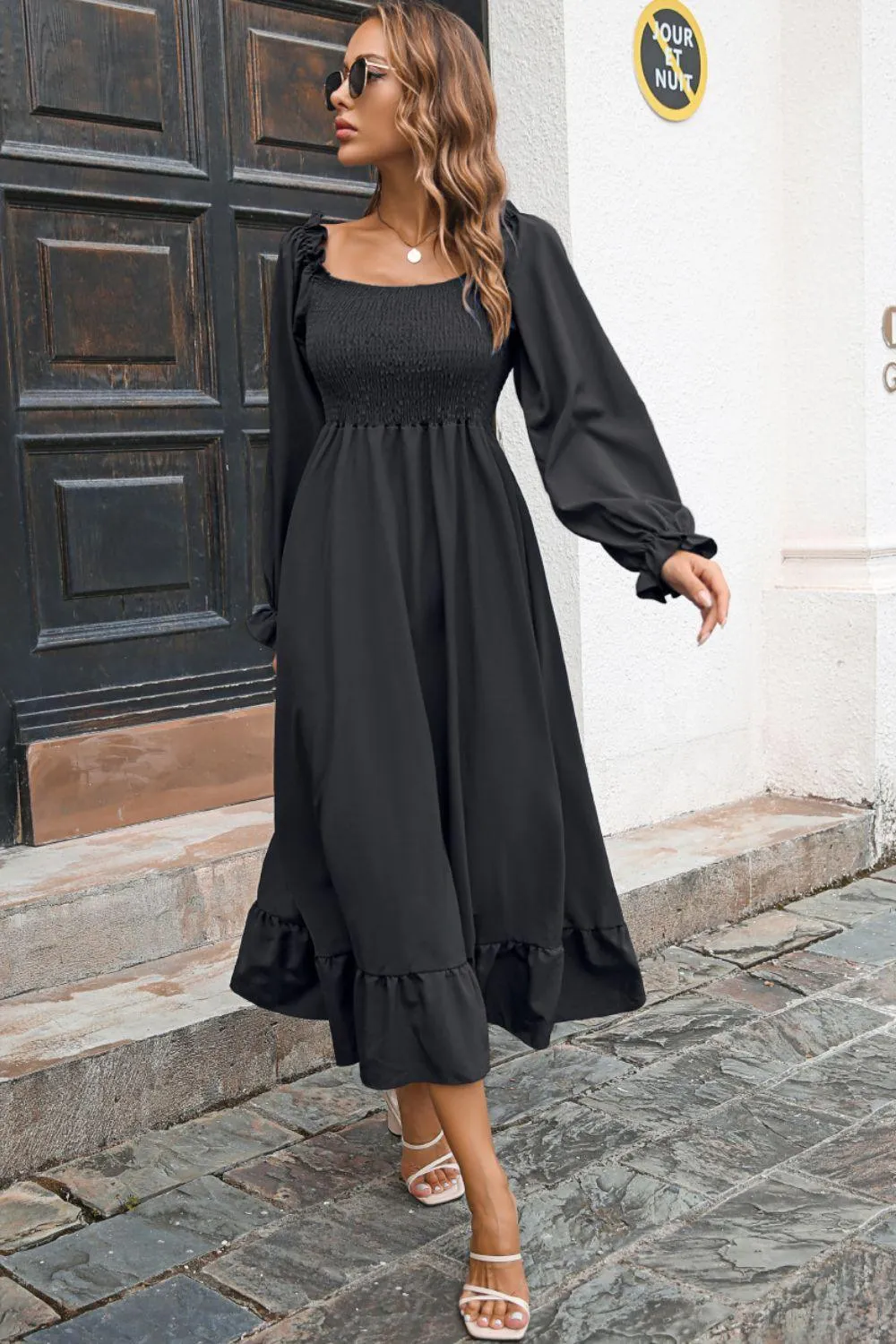 Hazel Blues® | Smocked Ruffle Hem Flounce Sleeve Dress
