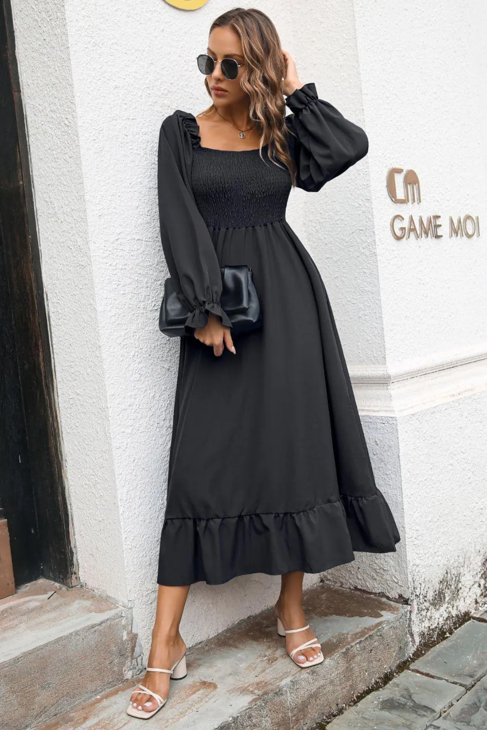 Hazel Blues® | Smocked Ruffle Hem Flounce Sleeve Dress
