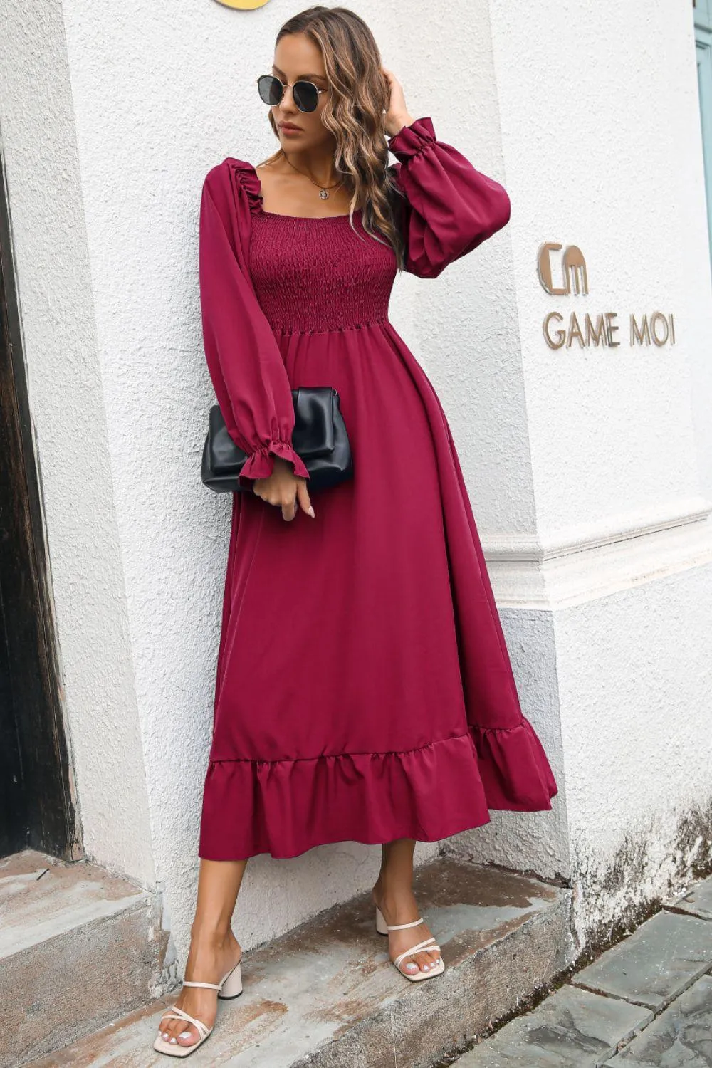 Hazel Blues® | Smocked Ruffle Hem Flounce Sleeve Dress