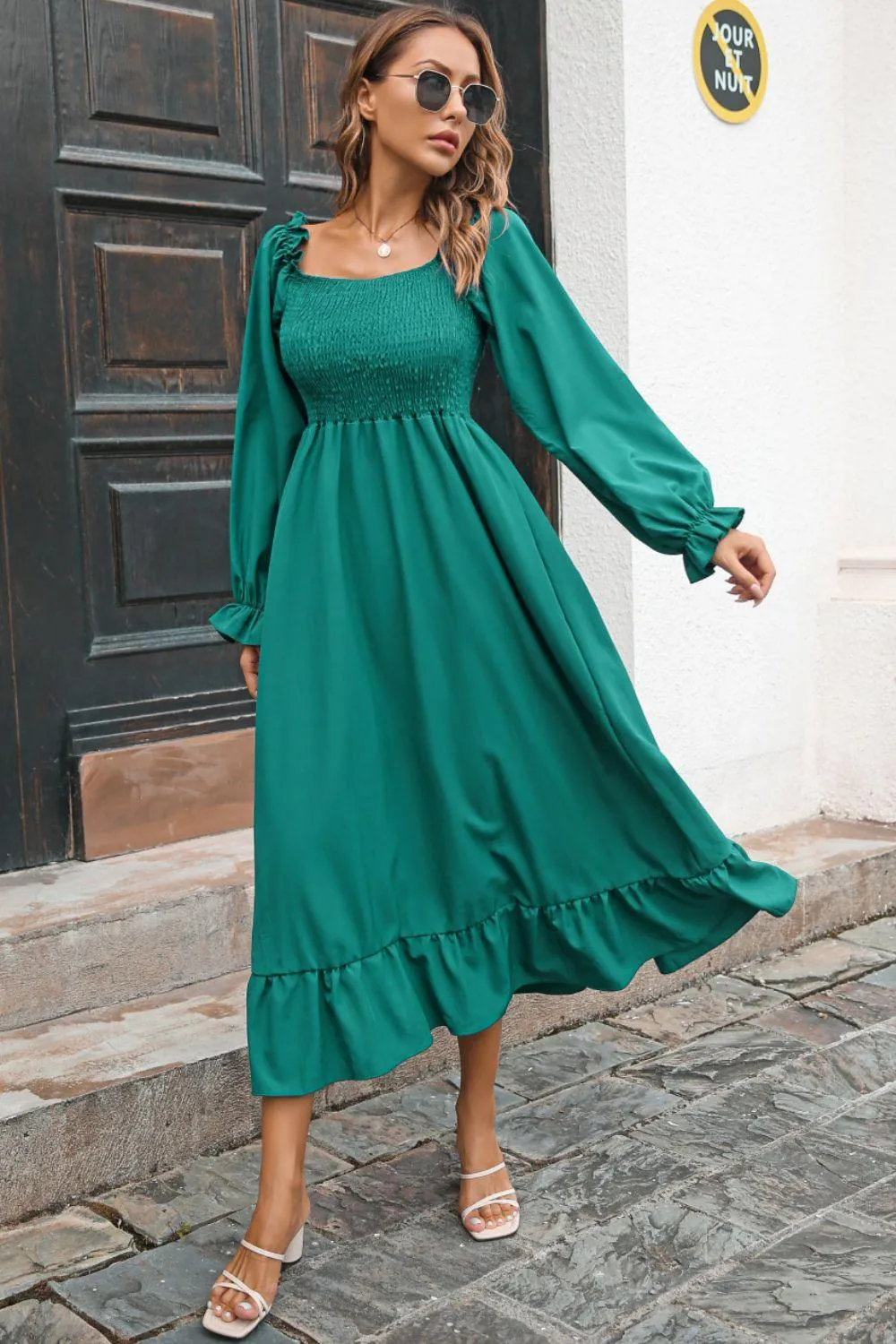 Hazel Blues® | Smocked Ruffle Hem Flounce Sleeve Dress