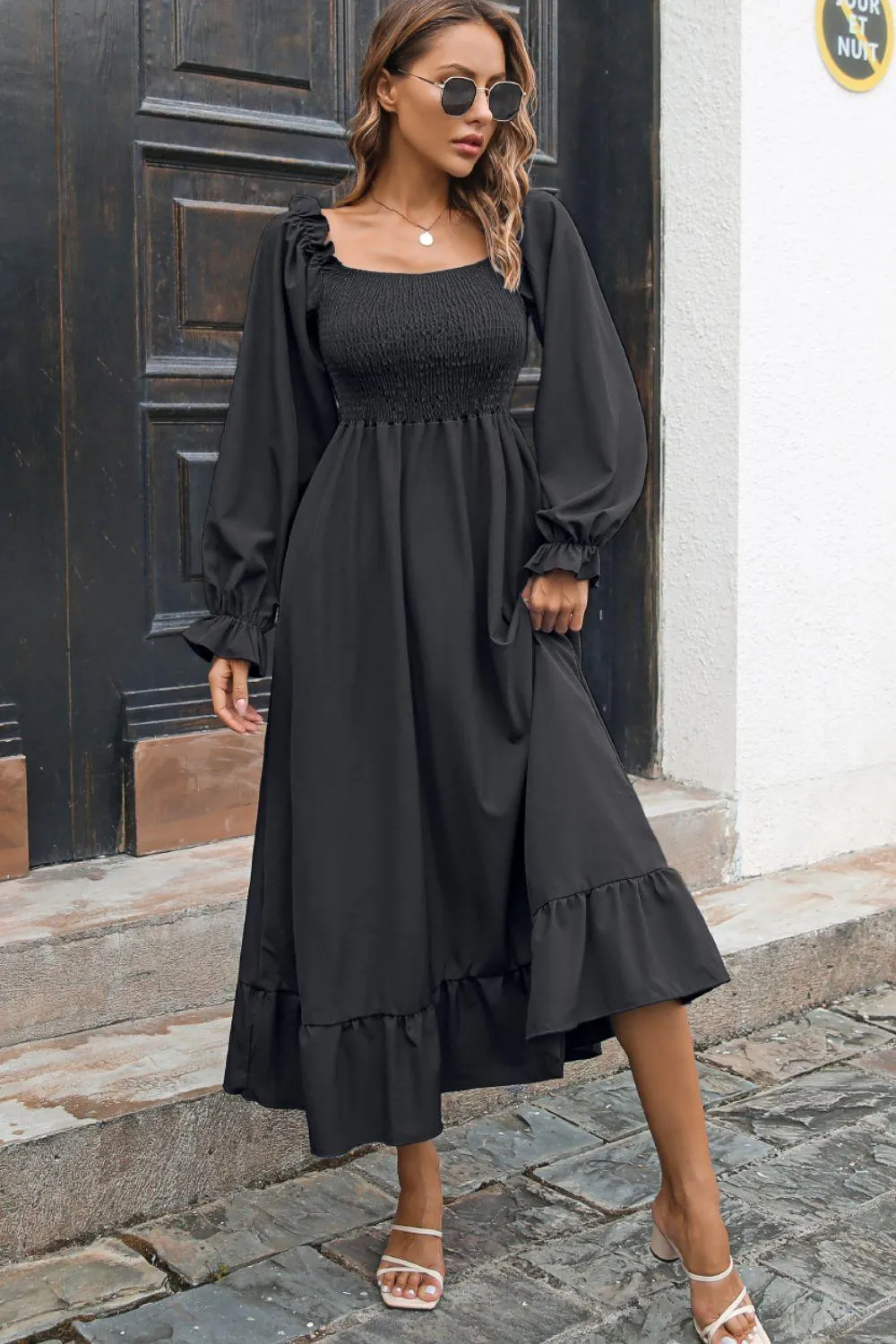Hazel Blues® | Smocked Ruffle Hem Flounce Sleeve Dress