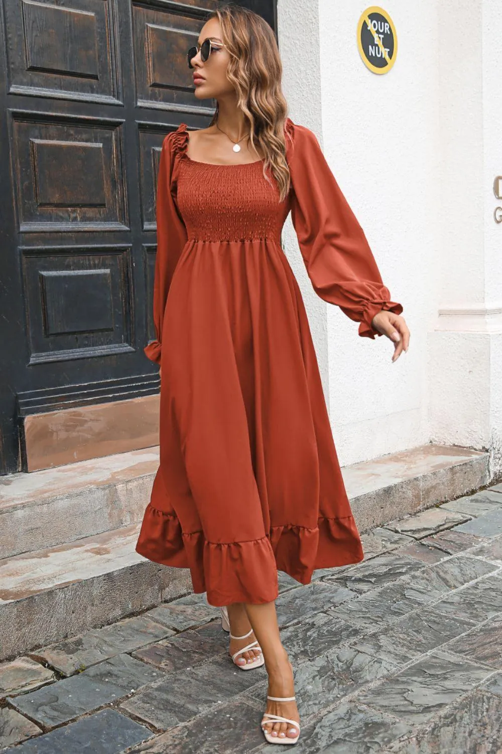 Hazel Blues® | Smocked Ruffle Hem Flounce Sleeve Dress