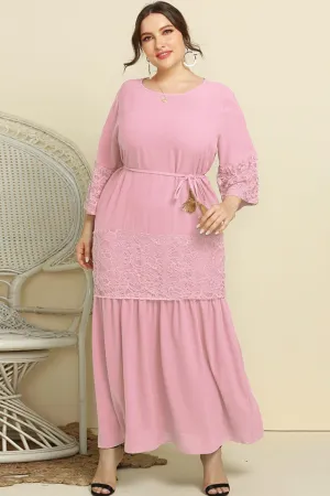 Hazel Blues® | Spliced Lace Tassel Belted Dress
